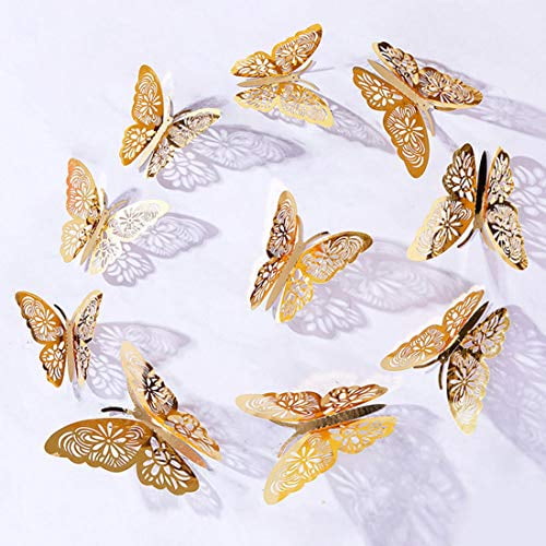 12Pcs Elegant 3D Hollow Butterfly Wall Sticker Wedding Art Decals Home Decor Lit